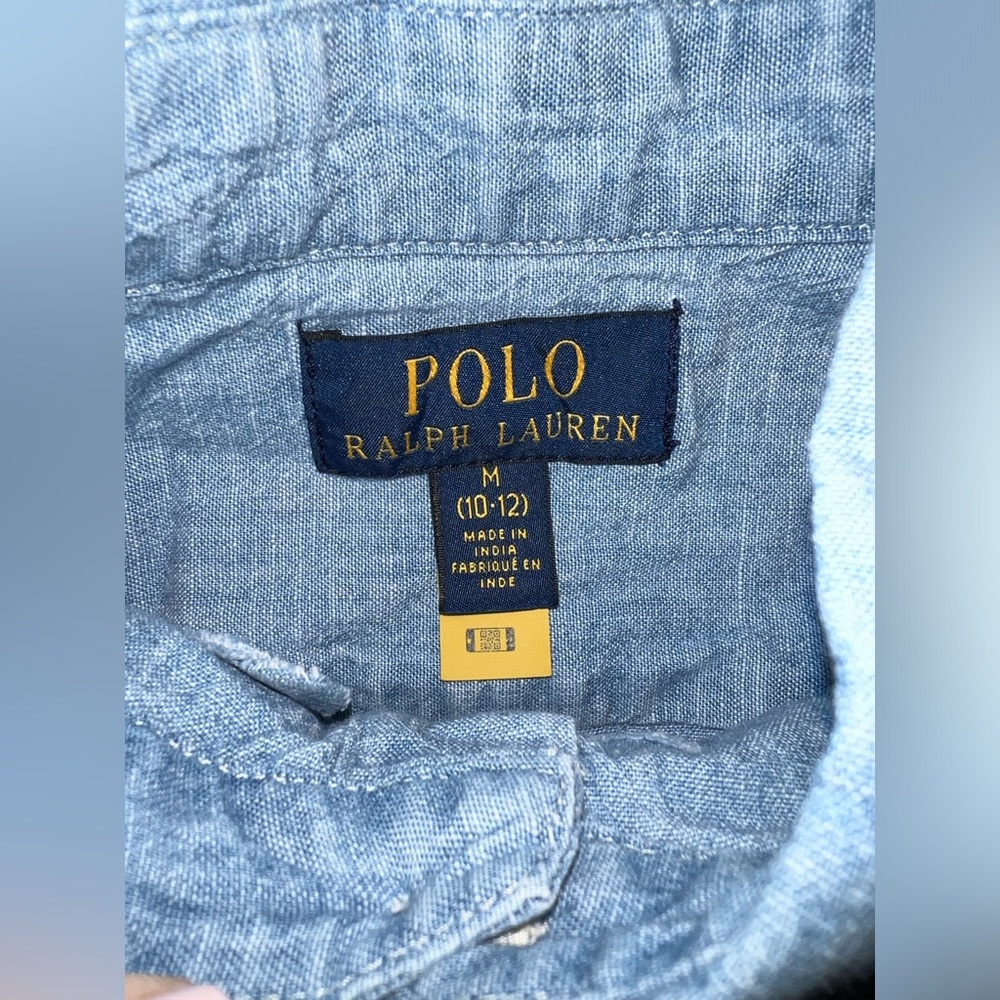 Ralph Lauren Boys Denim Blue Long Sleeve Collared Button Down Shirt 10 12 LN - Picture 7 of 7